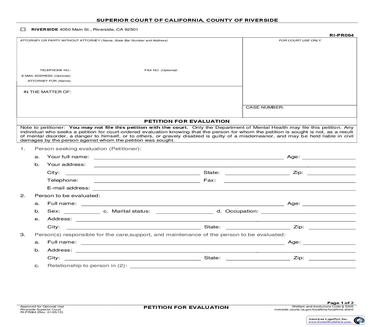 Petition For Evaluation {RI-PR064} | Pdf Fpdf Doc Docx | California