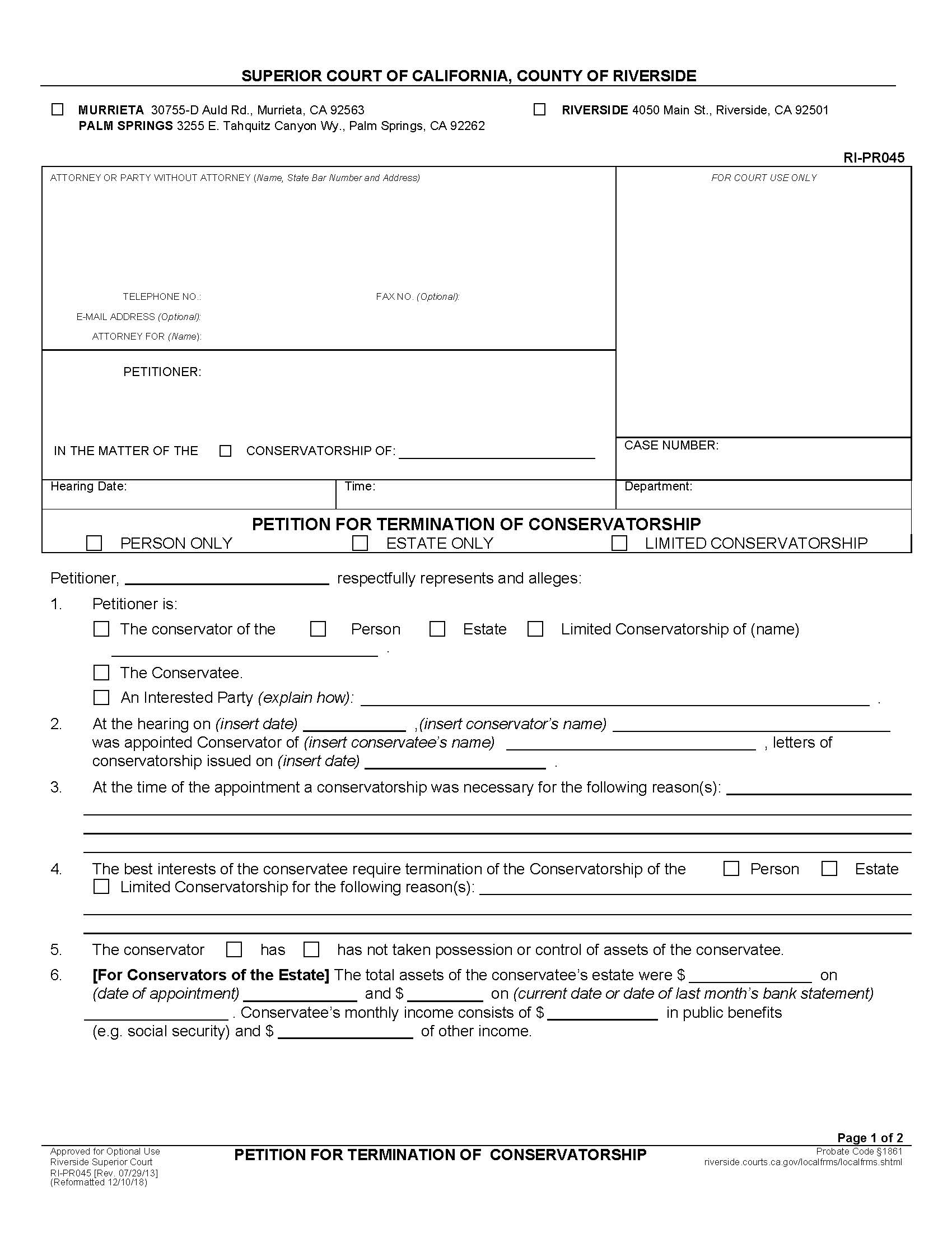 Petition For Termination Of Conservatorship {RI-PR045} | Pdf Fpdf Docx | California