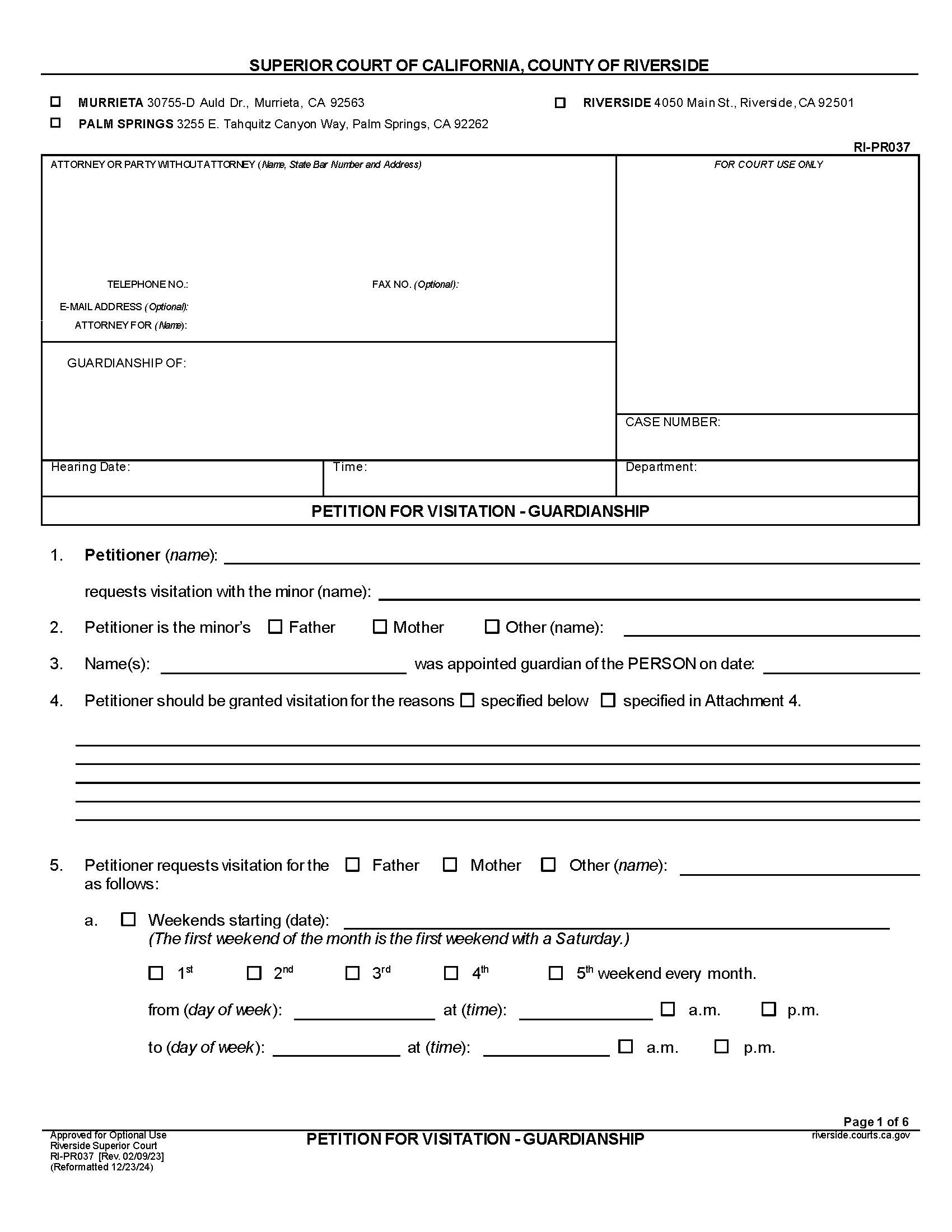 Petition For Visitation {RI-PR037} | Pdf Fpdf Docx | California