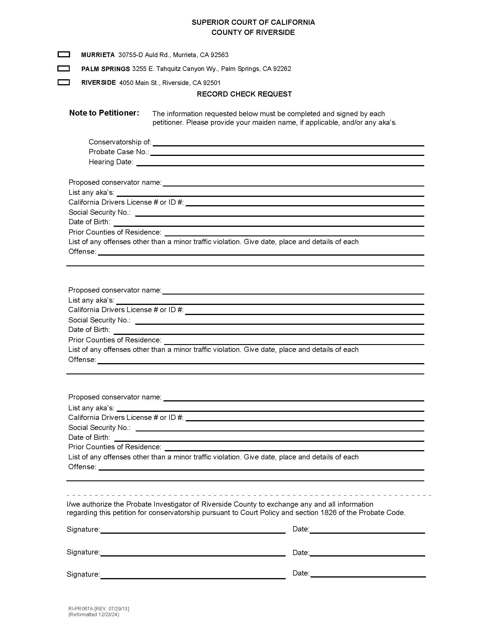 Record Check Request {RI-PR067A} | Pdf Fpdf Docx | California