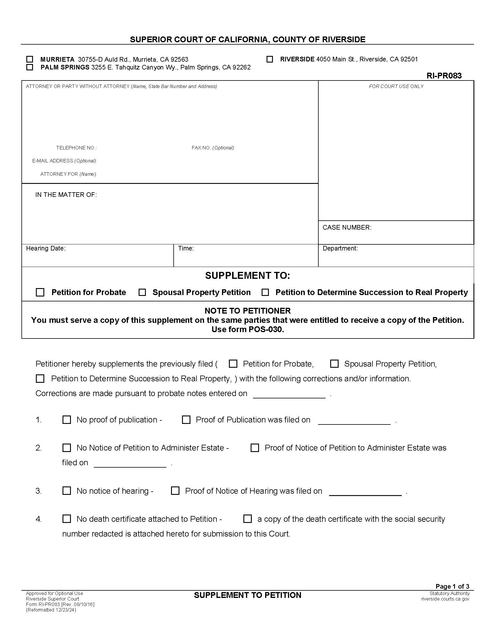 Supplement To Petition {RI-PR083} | Pdf Fpdf Docx | California