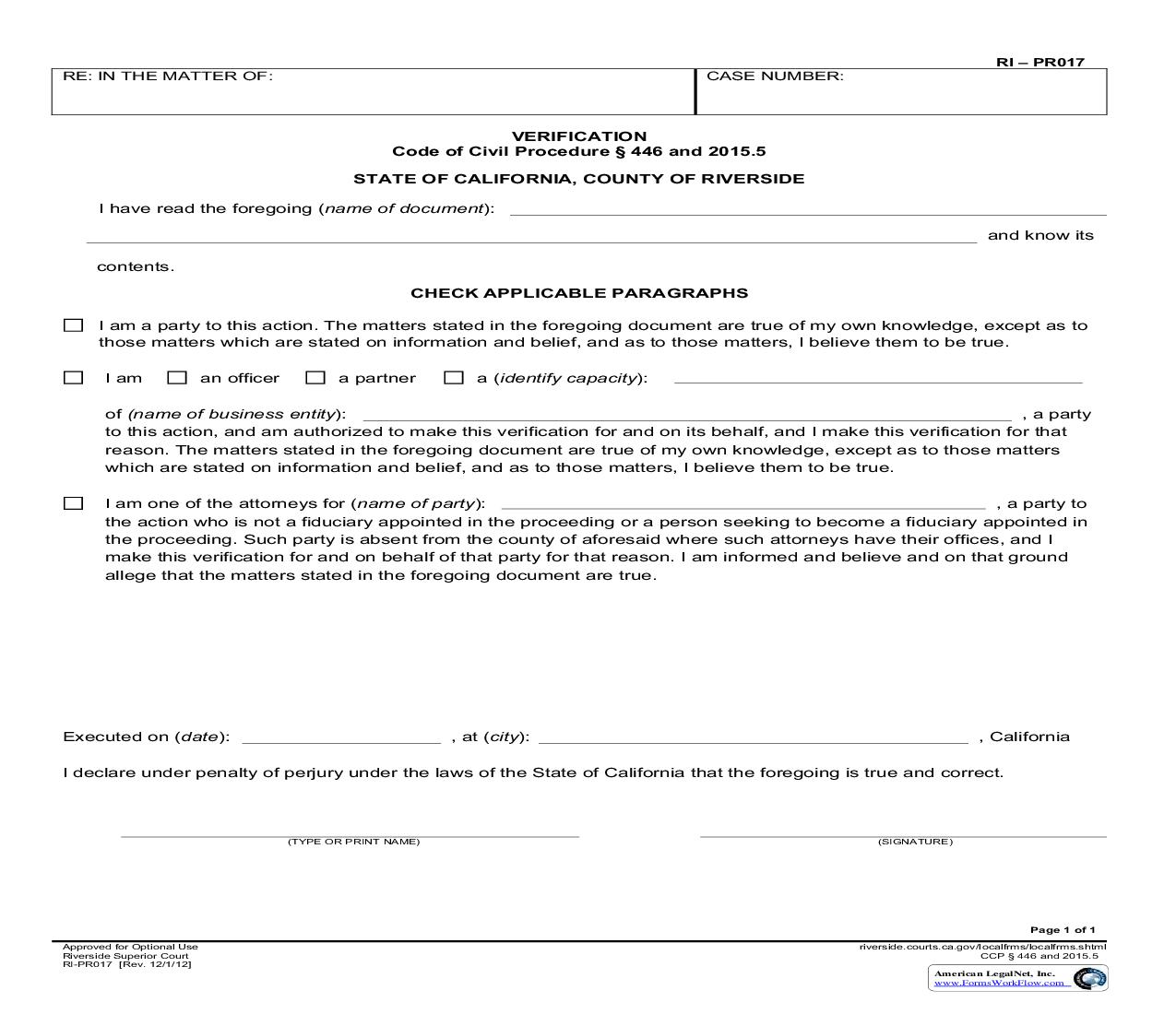 Verification {RI-PR017} | Pdf Fpdf Doc Docx | California