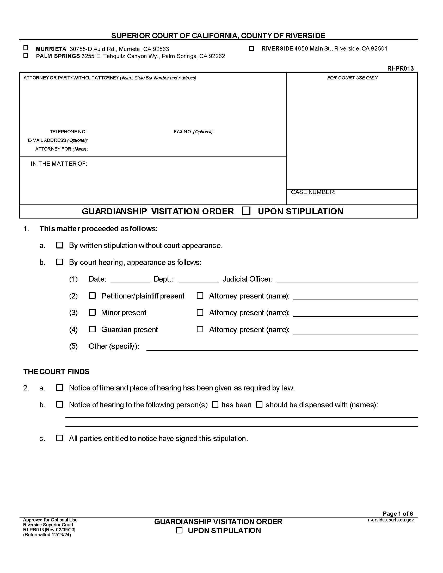 Visitation Order {RI-PR013} | Pdf Fpdf Docx | California