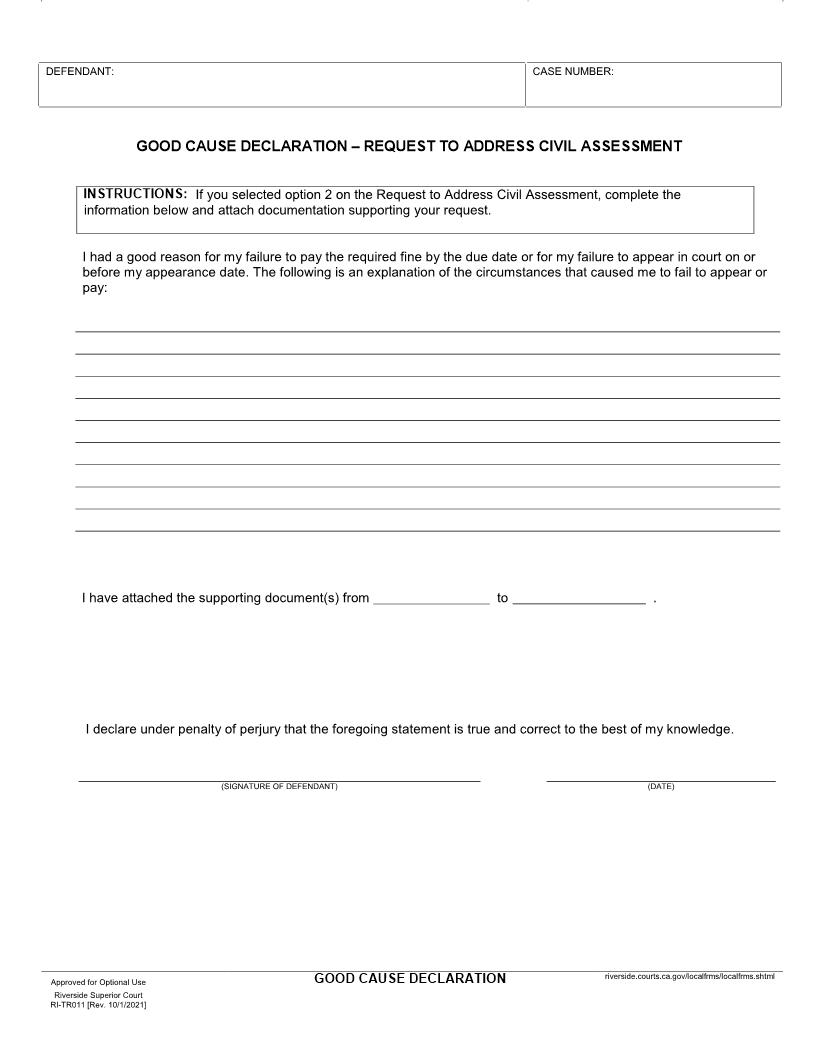 Good Cause Declaration {RI-TR011} | Pdf Fpdf Doc Docx | California