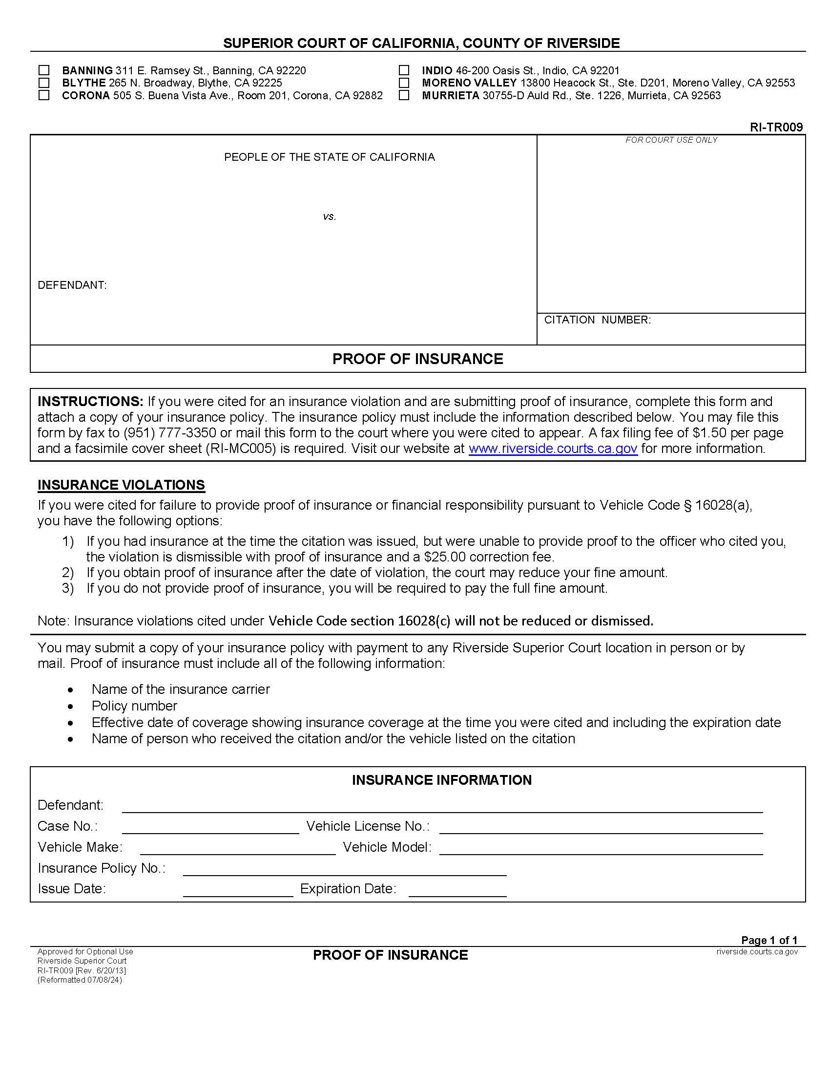 Proof Of Insurance {RI-TR009} | Pdf Fpdf Doc Docx | California