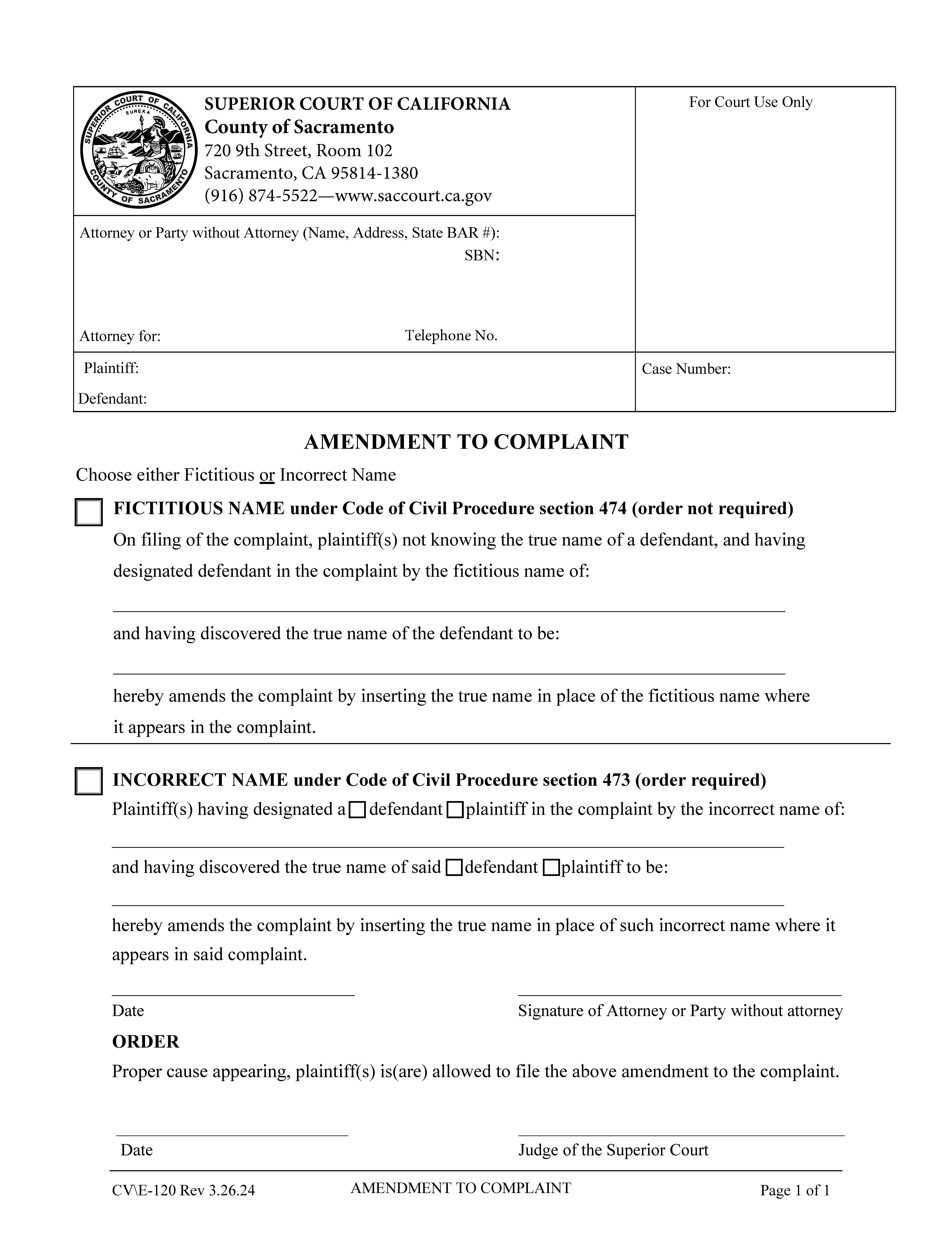 Amendment To Complaint {CV-E-120} | Pdf Fpdf Doc Docx | California