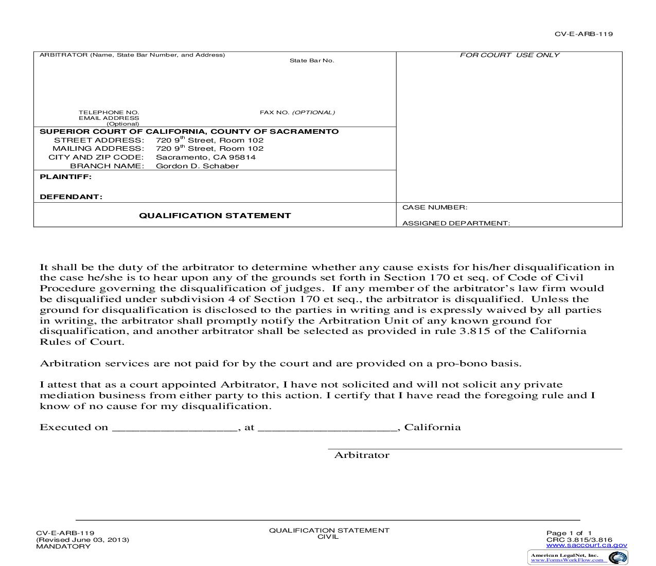 Qualification Statement {CV-E-ARB-119} | Pdf Fpdf Doc Docx | California