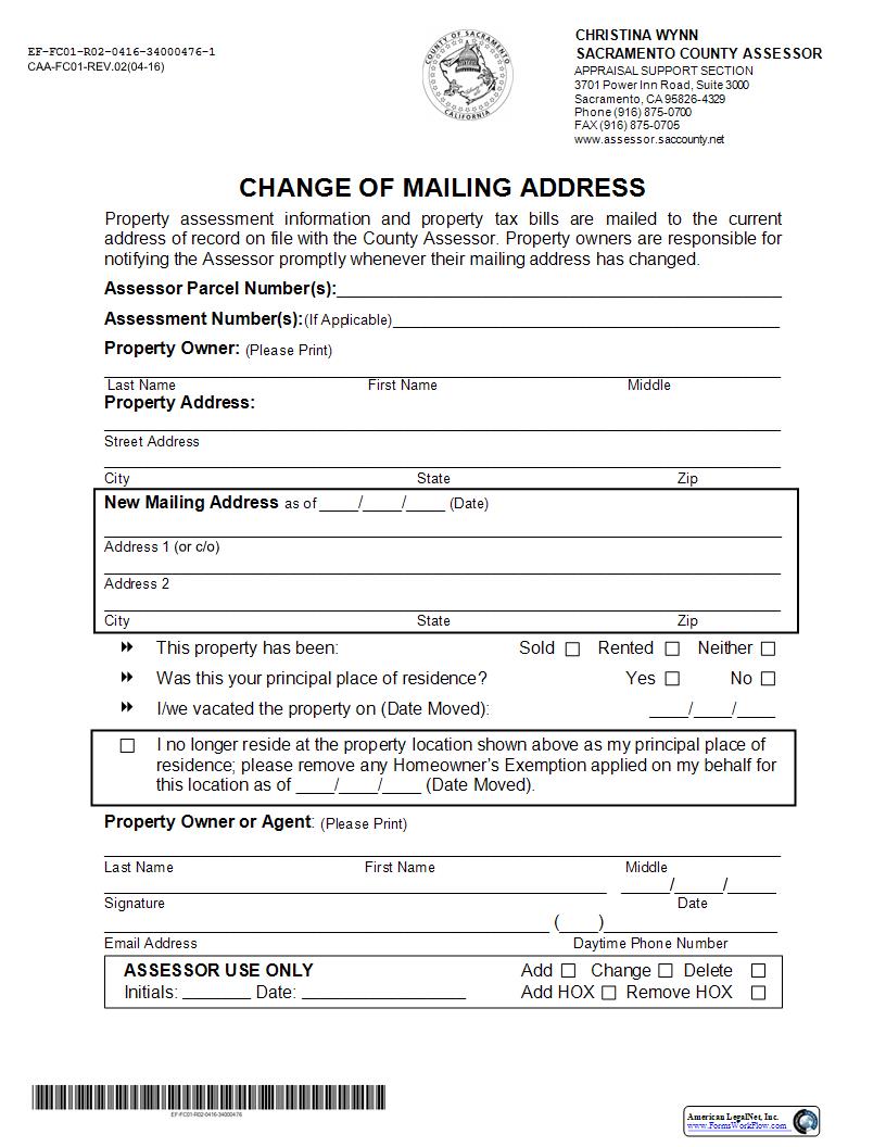 Change Of Mailing Address Request Form {CAA-FC01} | Pdf Fpdf Docx | California