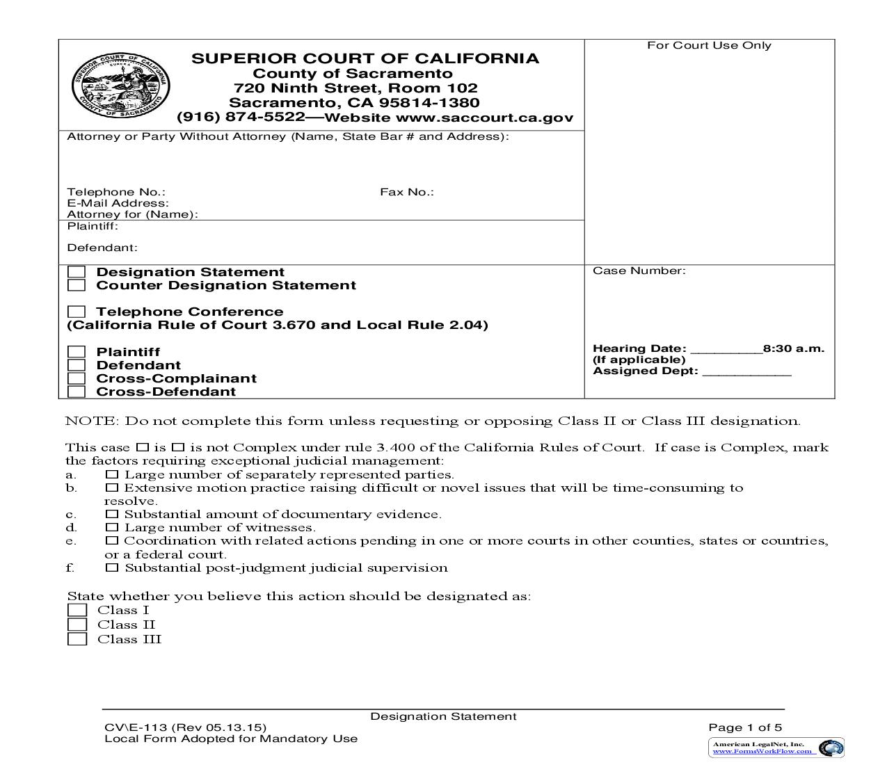 Designation Statement {CV-E-113} | Pdf Fpdf Doc Docx | California