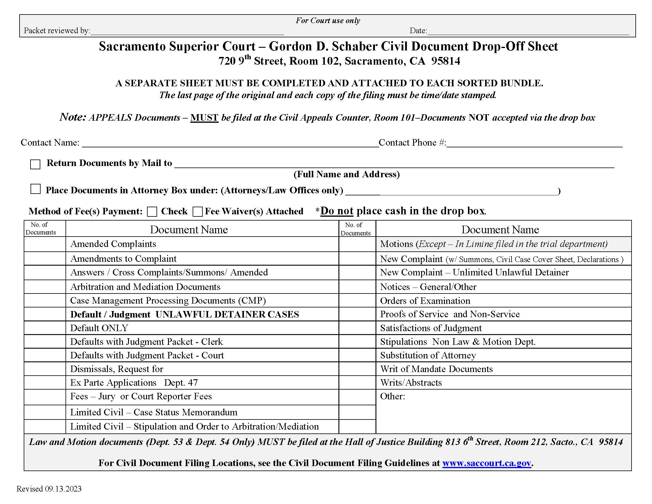 Gordon D. Schaber Civil Document Drop-Off Sheet | Pdf Fpdf Doc Docx | California