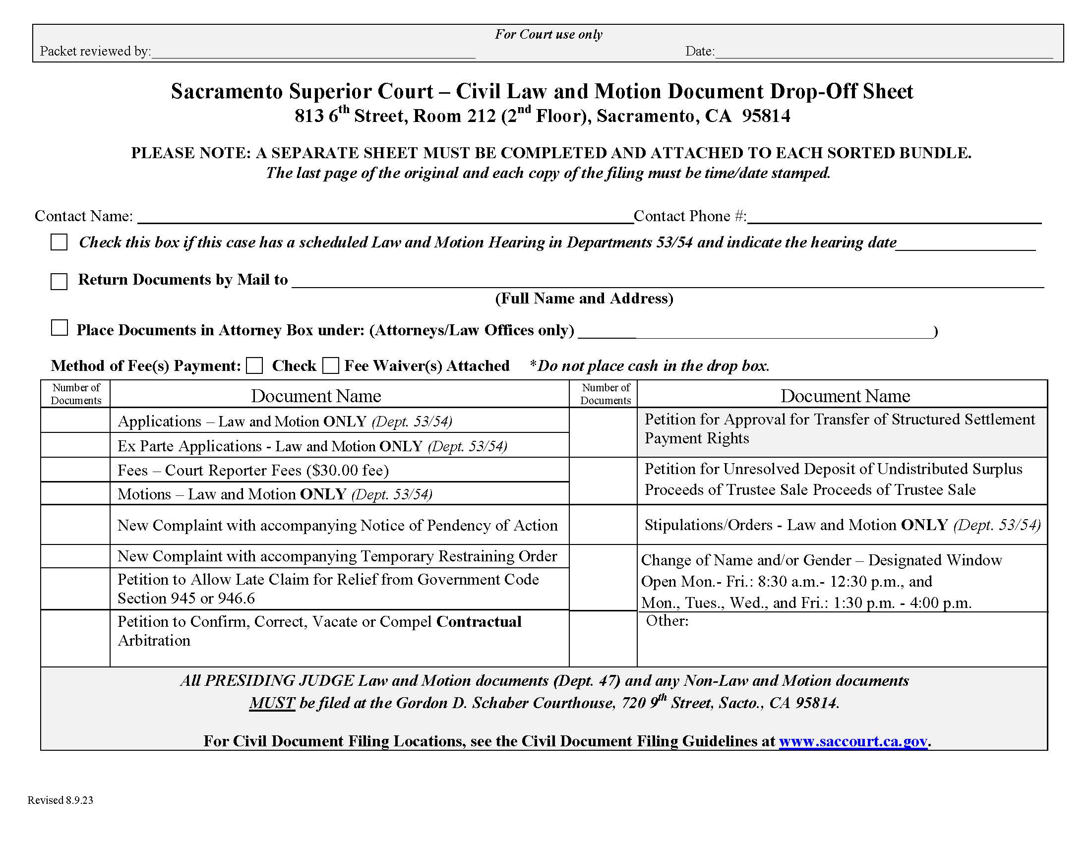 Law and Motion Document Drop-Off Sheet | Pdf Fpdf Doc Docx | California