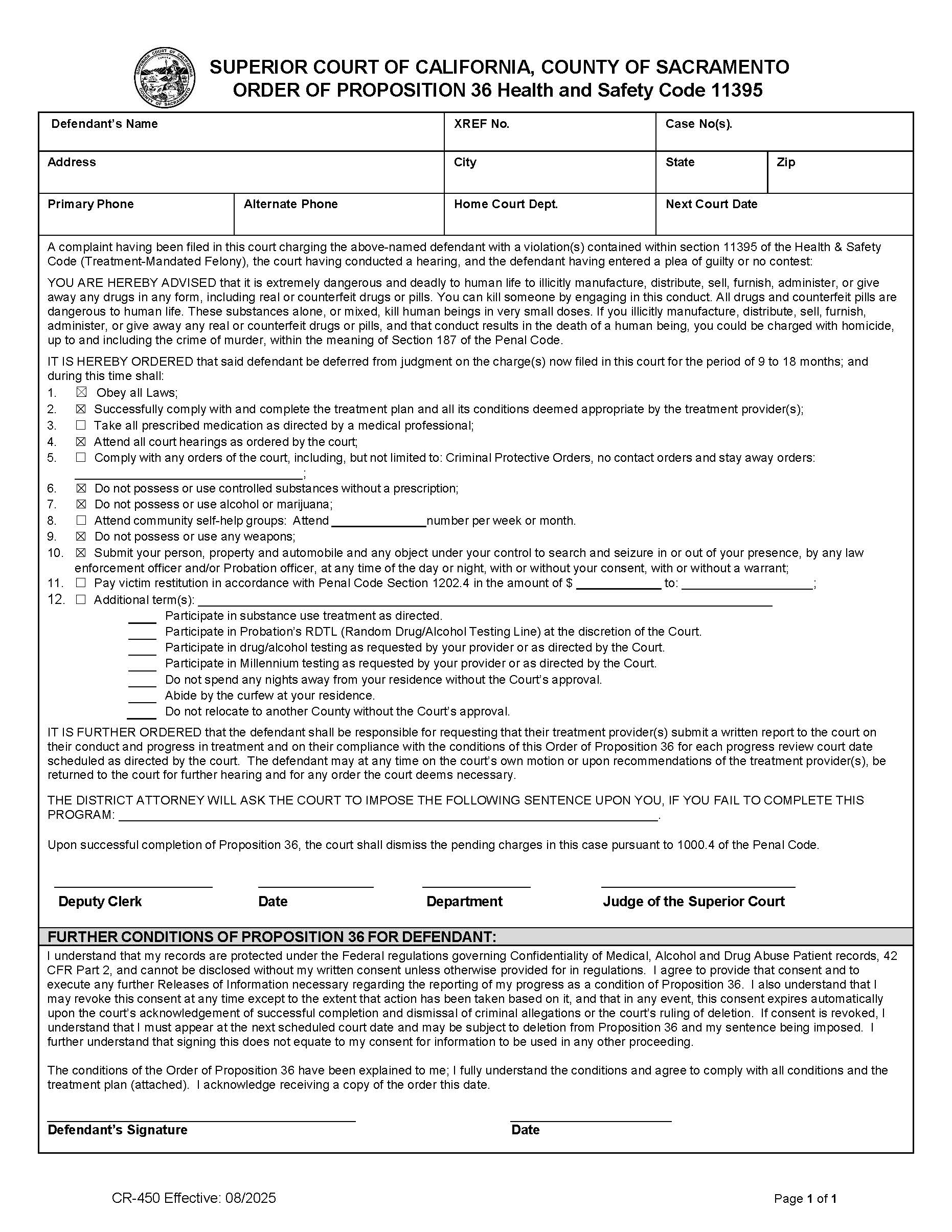 Order On Prop. 36 {CR-450} | Pdf Fpdf Docx | California