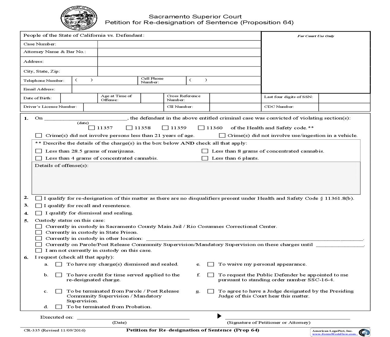 Petition For Re-designation Of Sentence (Proposition 64) {CR-335} | Pdf Fpdf Doc Docx | California
