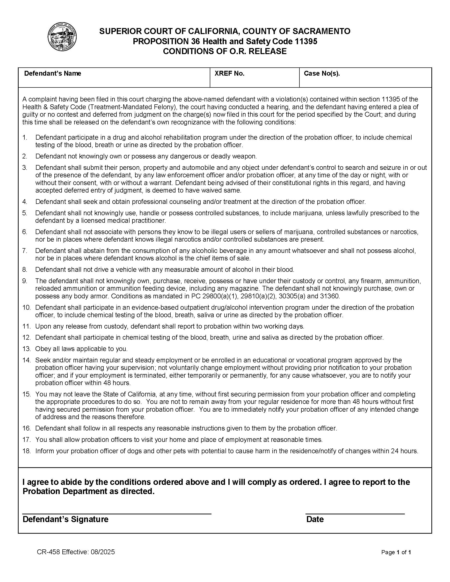 Prop. 36 DEJ Release Conditions {CR-458} | Pdf Fpdf Docx | California