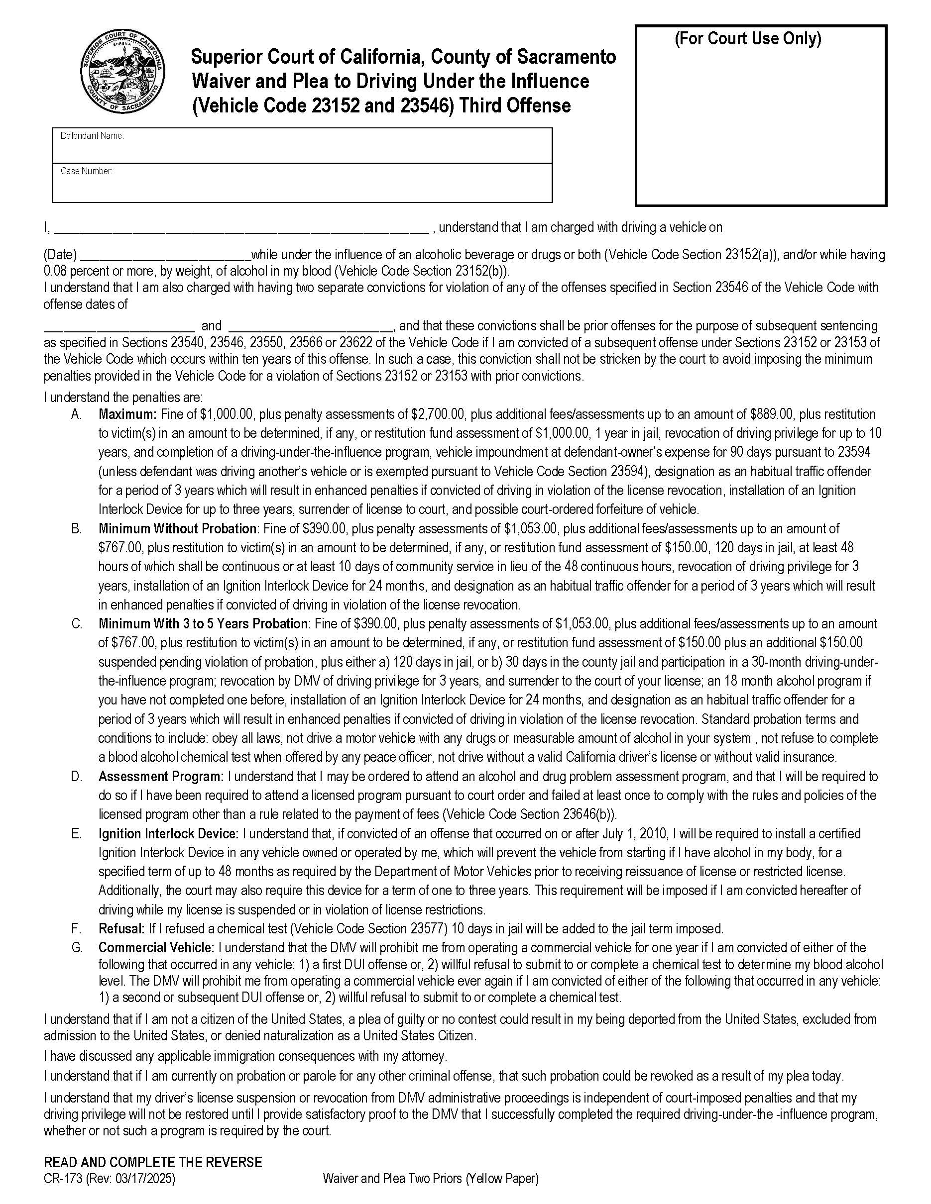 Waiver And Plea Two Priors {CR-173} | Pdf Fpdf Docx | California