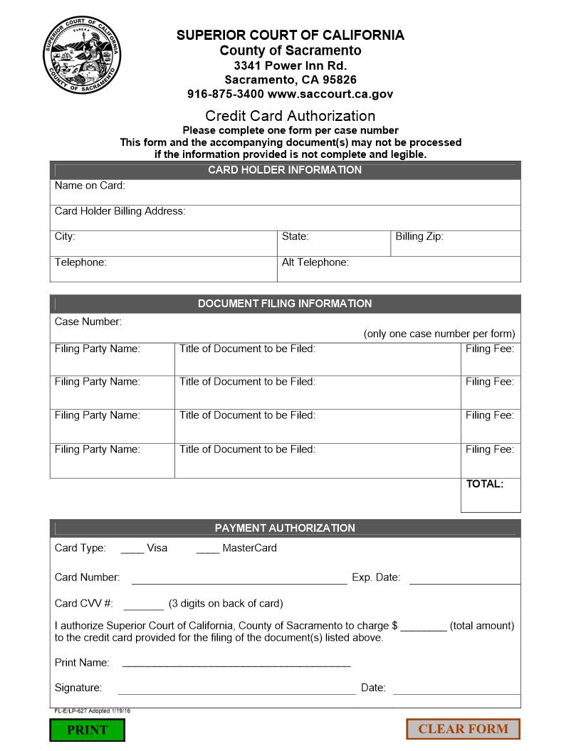 Credit Card Authorization {FL-E-LP-627} | Pdf Fpdf Docx | California