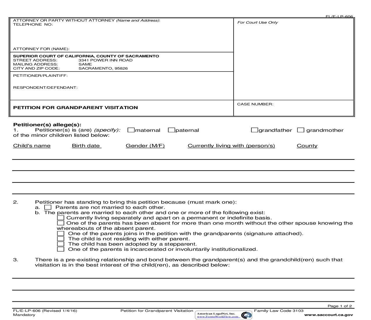 Petition For Grandparent Visitation {FL-E-LP-606} | Pdf Fpdf Doc Docx | California