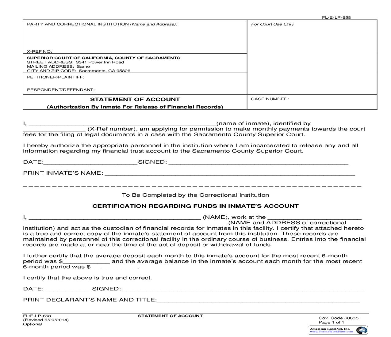Statement Of Account {FL-E-LP-658} | Pdf Fpdf Doc Docx | California