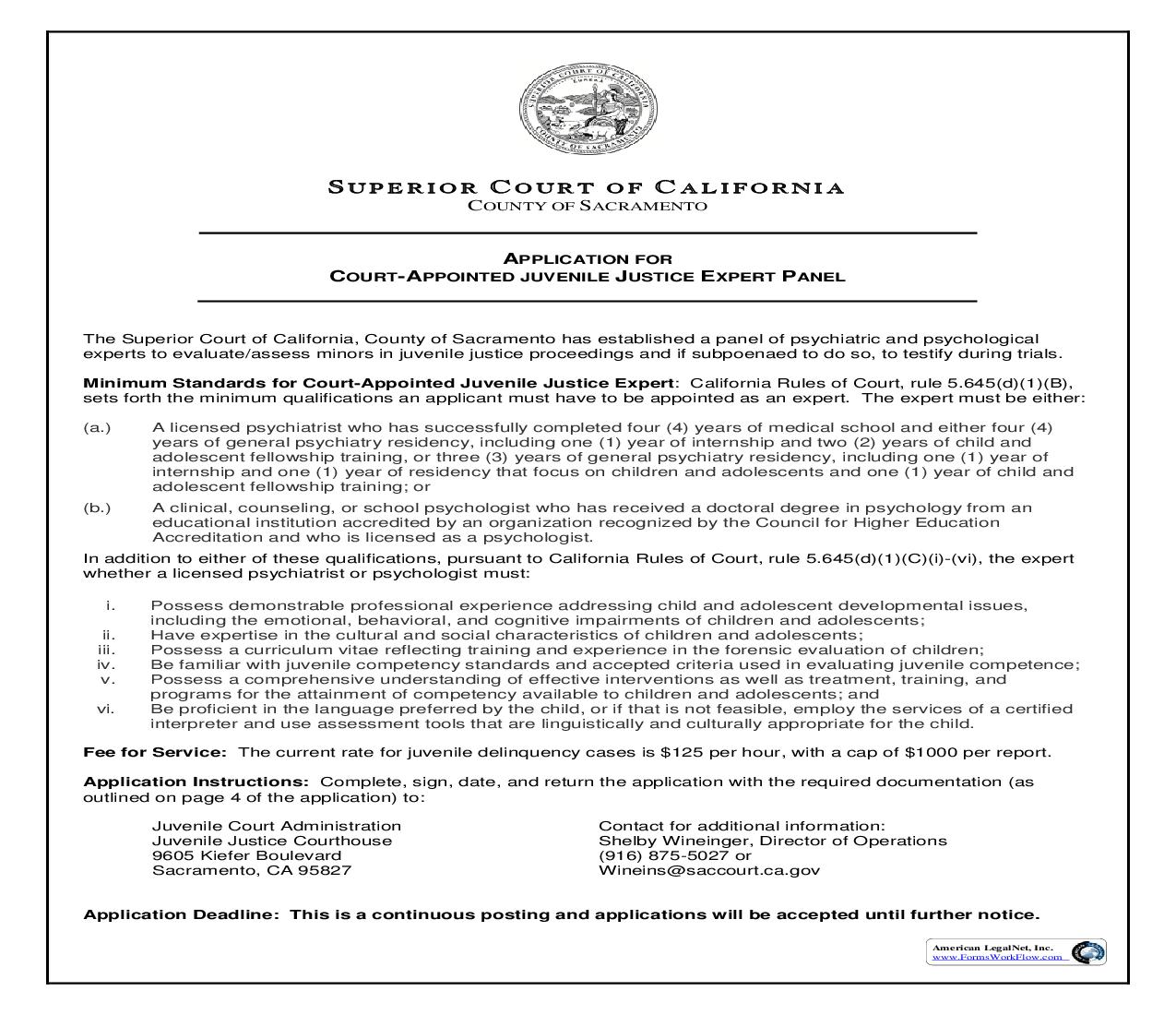Application For Court-Appointed Juvenile Justice Expert Panel {JC-E-663} | Pdf Fpdf Doc Docx | California