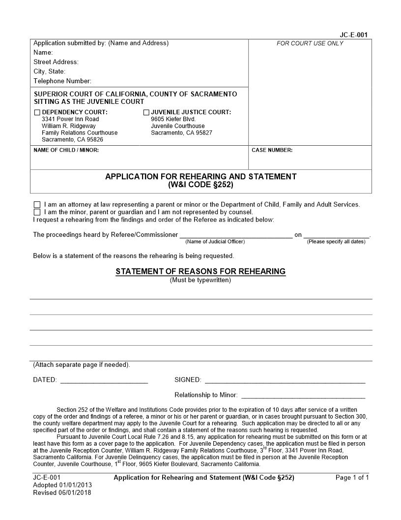 Application For Rehearing And Statement {JC E-001} | Pdf Fpdf Doc Docx | California