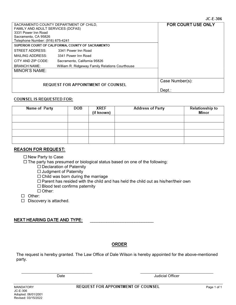 Request For Appointment Of Counsel {JC-E-306} | Pdf Fpdf Docx | California