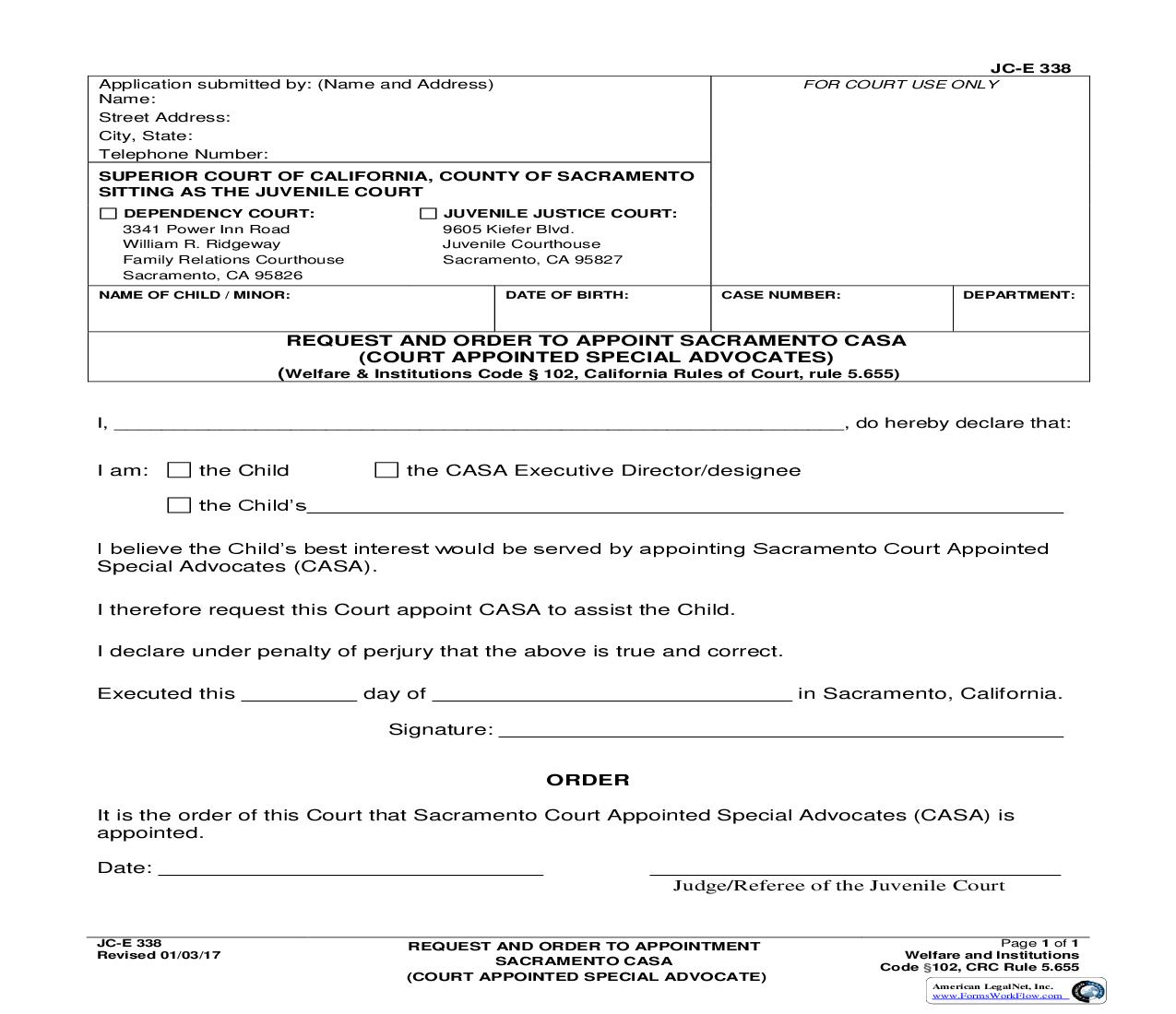 Request For Juvenile Court To Appoint CASA {JC-E-338} | Pdf Fpdf Doc Docx | California