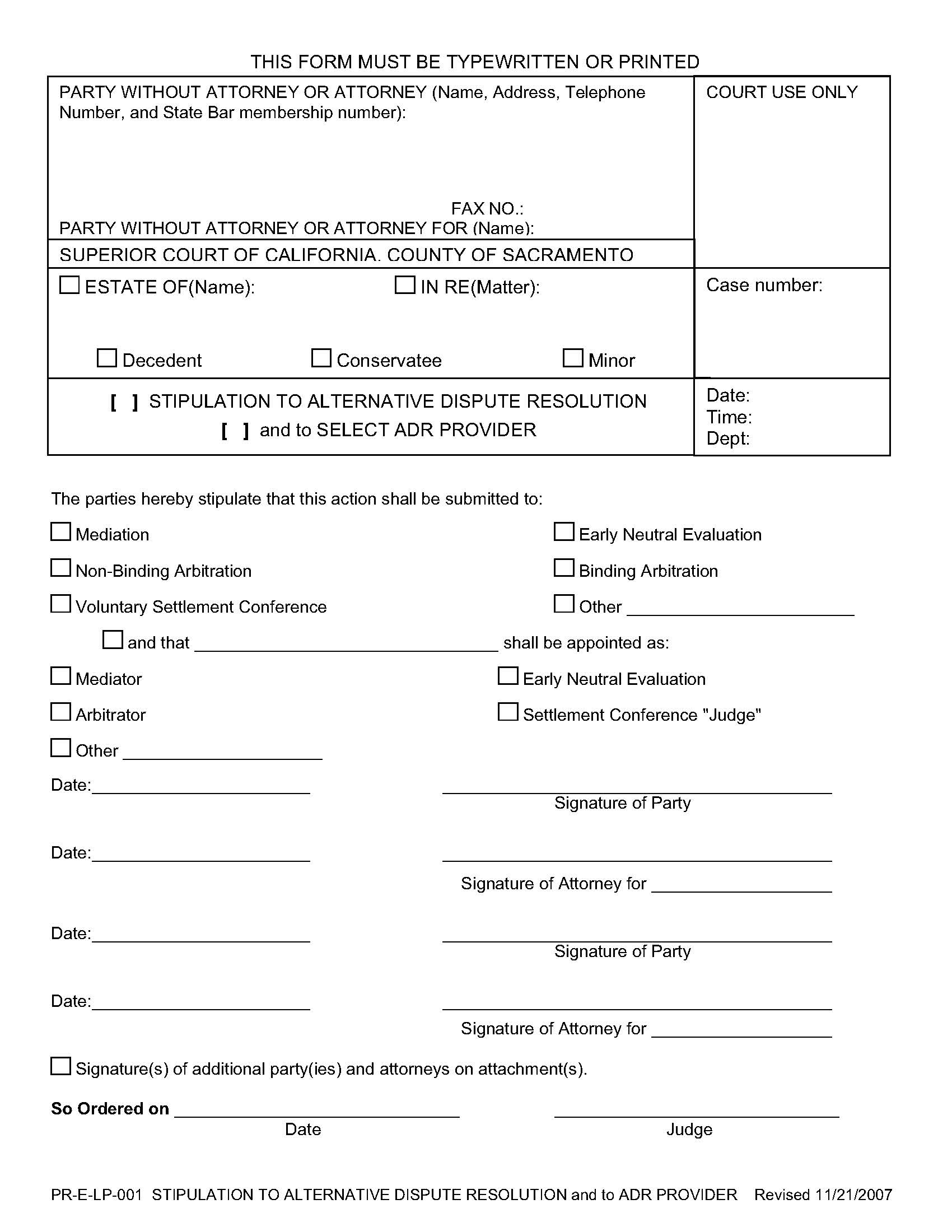 Alernative Dispute Resolution {PR-E-LP-001} | Pdf Fpdf Doc Docx | California