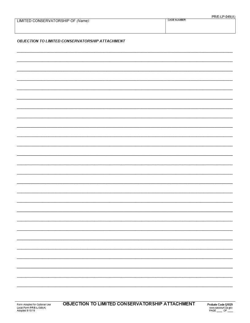 Objection To Limited Conservatorship Attachment {PR-E-L-049a} | Pdf Fpdf Docx | California