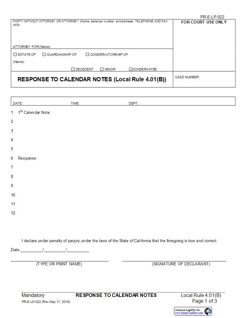 Response To Calendar Notes {PR-E-LP-022} | Pdf Fpdf Docx | California