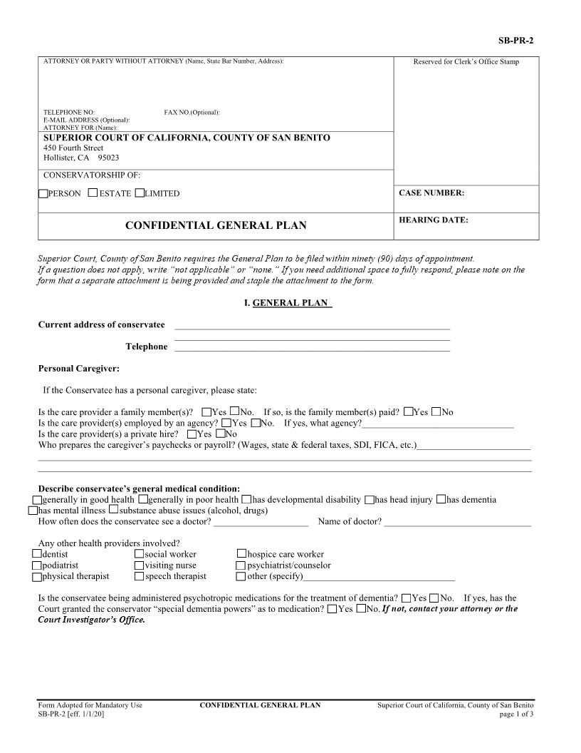 Confidential General Plan {SB-PR-2} | Pdf Fpdf Docx | California