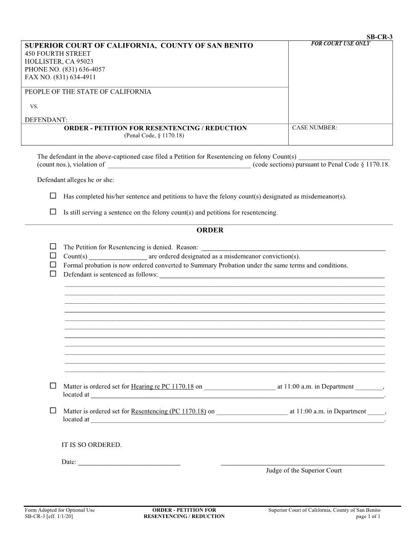 Order-Petition For Resentencing-Reduction {SB-CR-3} | Pdf Fpdf Docx | California