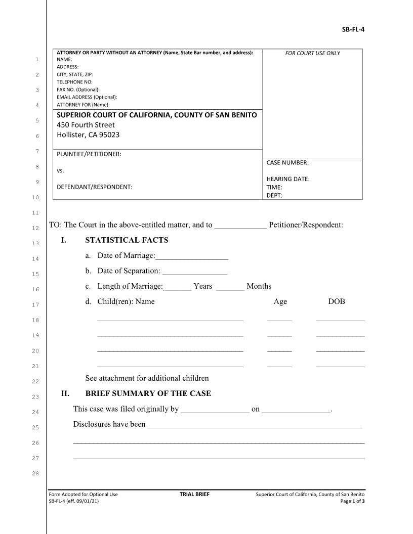 Trial Brief (SB-FL-4} | Pdf Fpdf Docx | California