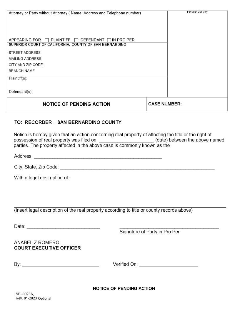 Notice Of Pending Action {SB-0023A} | Pdf Fpdf Docx | California