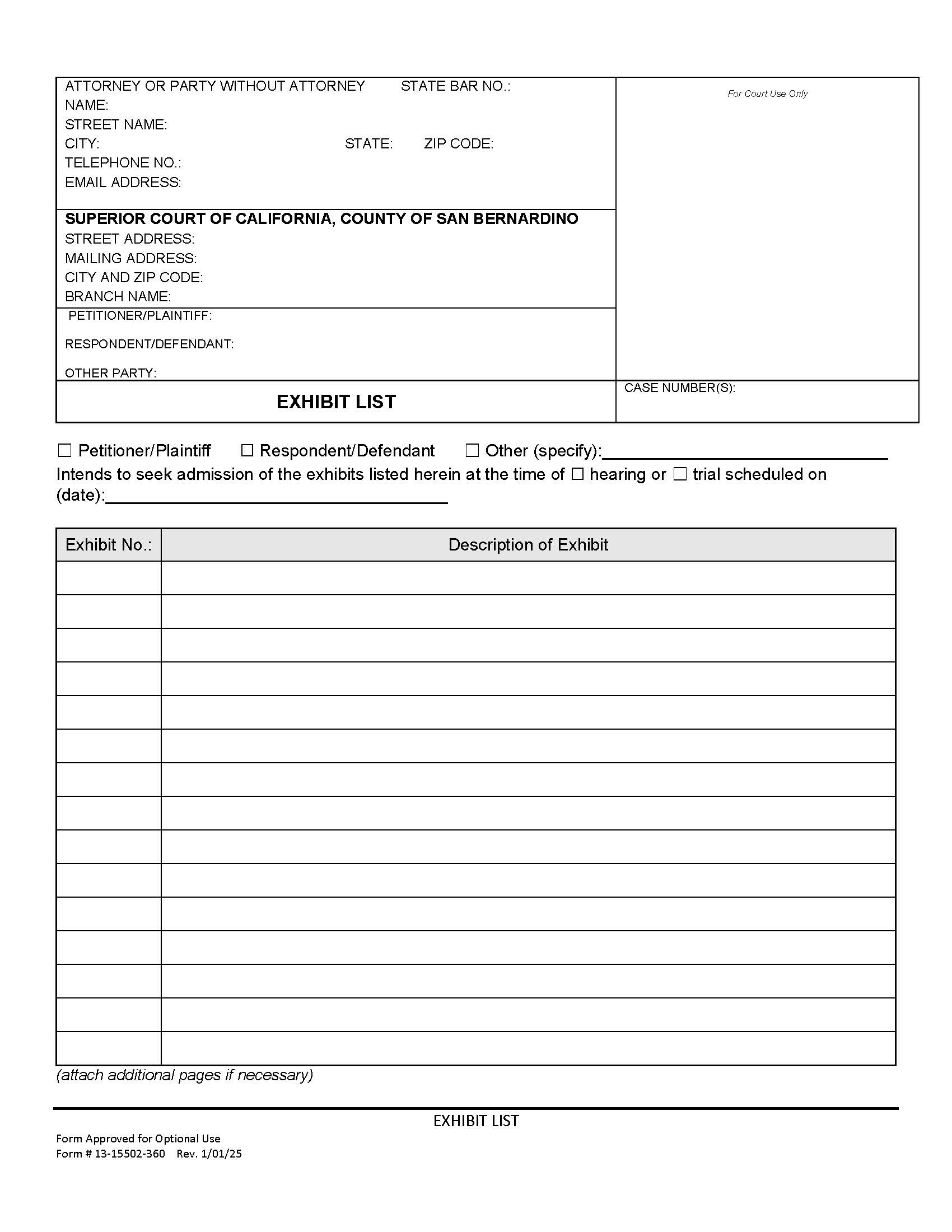 Exhibit List {13-15502-360} | Pdf Fpdf Docx | California