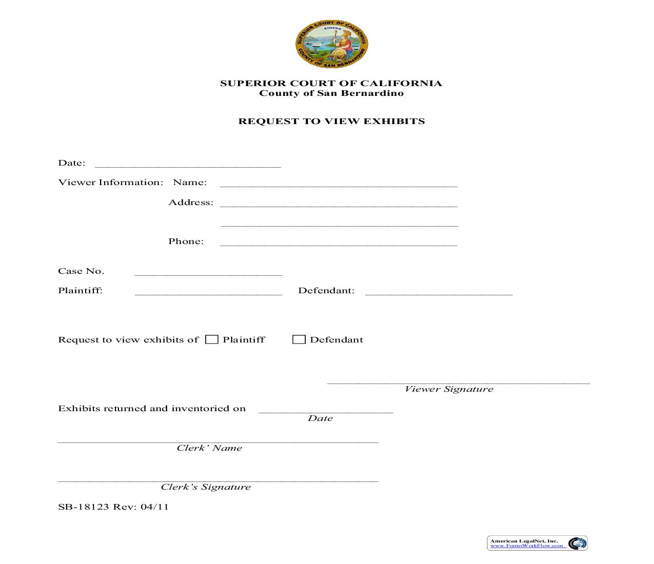 Request To View Exhibits {SB-18123} | Pdf Fpdf Doc Docx | California