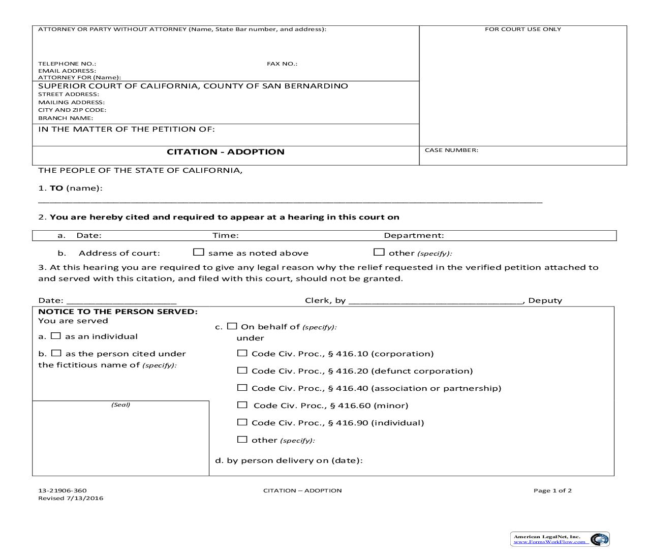 Citation To Adoption {13-21906-360} | Pdf Fpdf Doc Docx | California