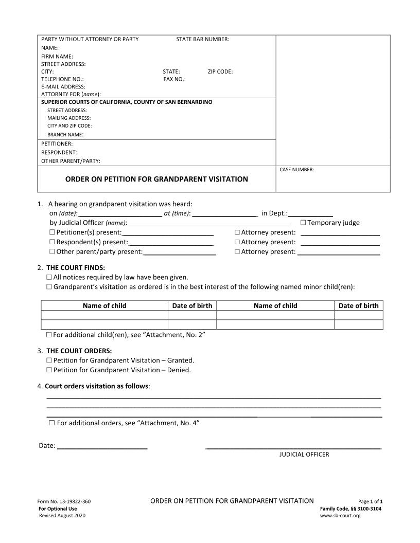 Order On Petition For Grandparent Visitation {13-19822-360} | Pdf Fpdf Docx | California