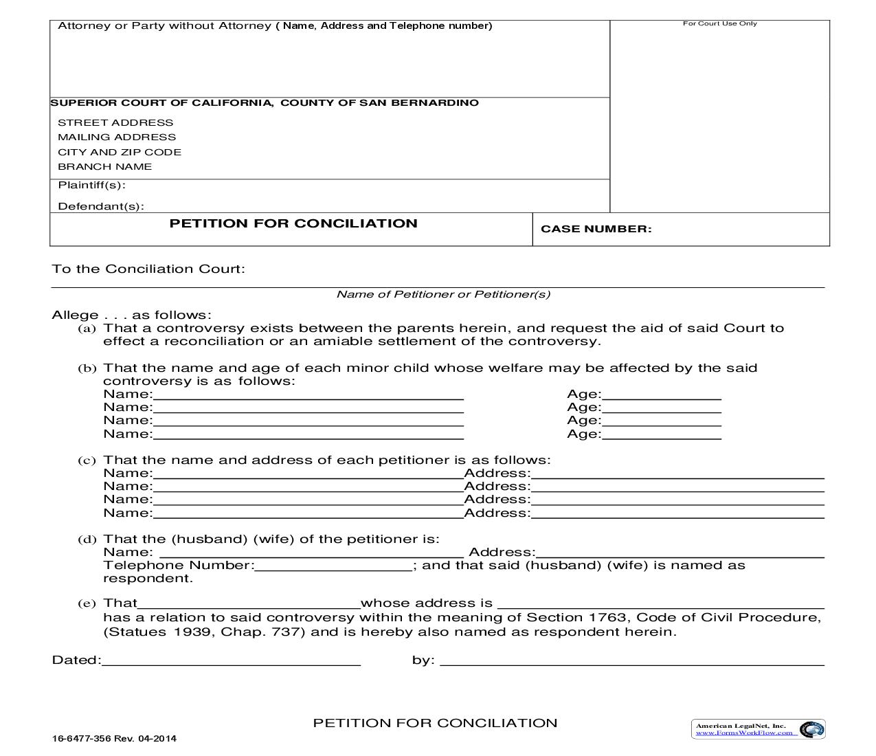 Petition For Conciliation {16-6477-356} | Pdf Fpdf Doc Docx | California