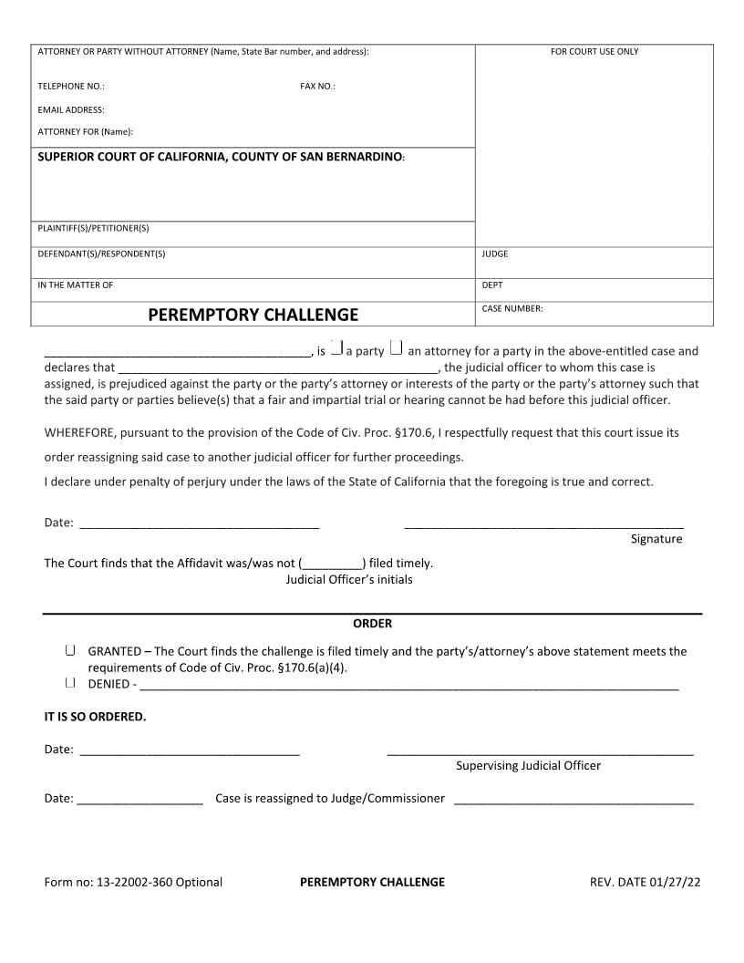 Peremptory Challenge {13-22002-360} | Pdf Fpdf Docx | California