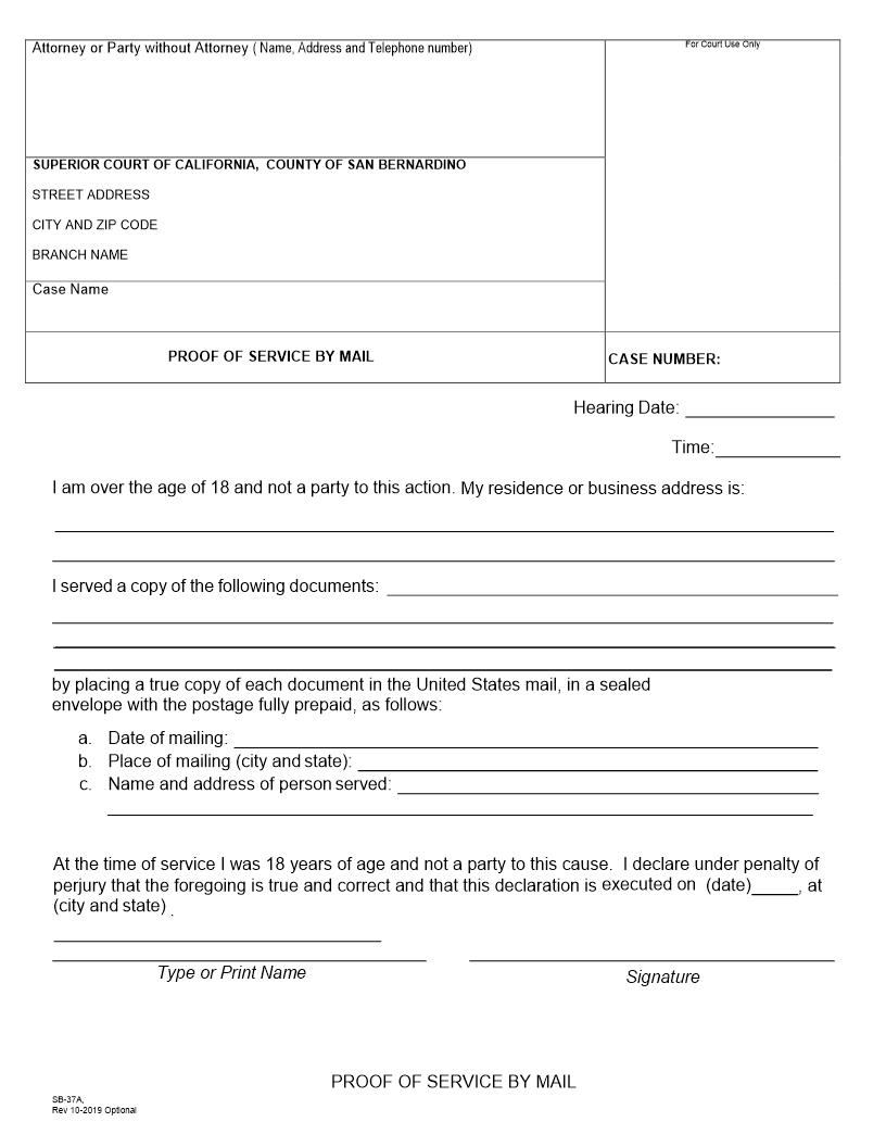 Proof Of Service By Mail {SB-37A} | Pdf Fpdf Docx | California
