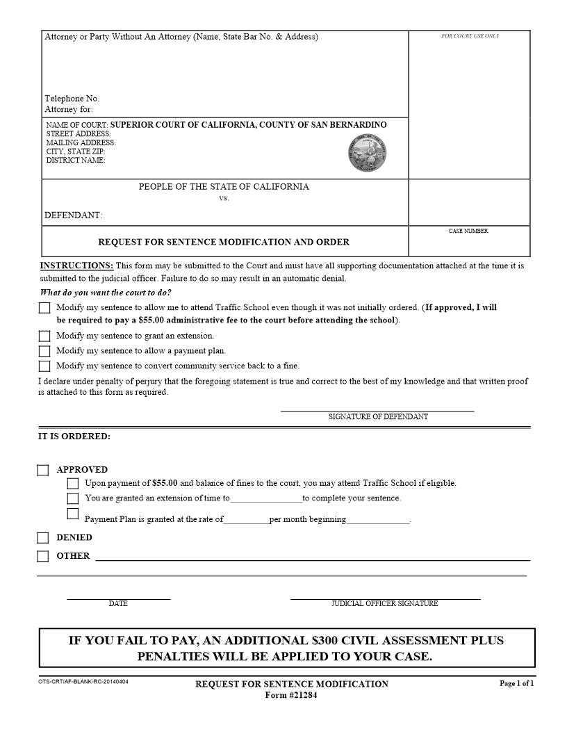 Request For Sentence Modification {21284} | Pdf Fpdf Doc Docx | California