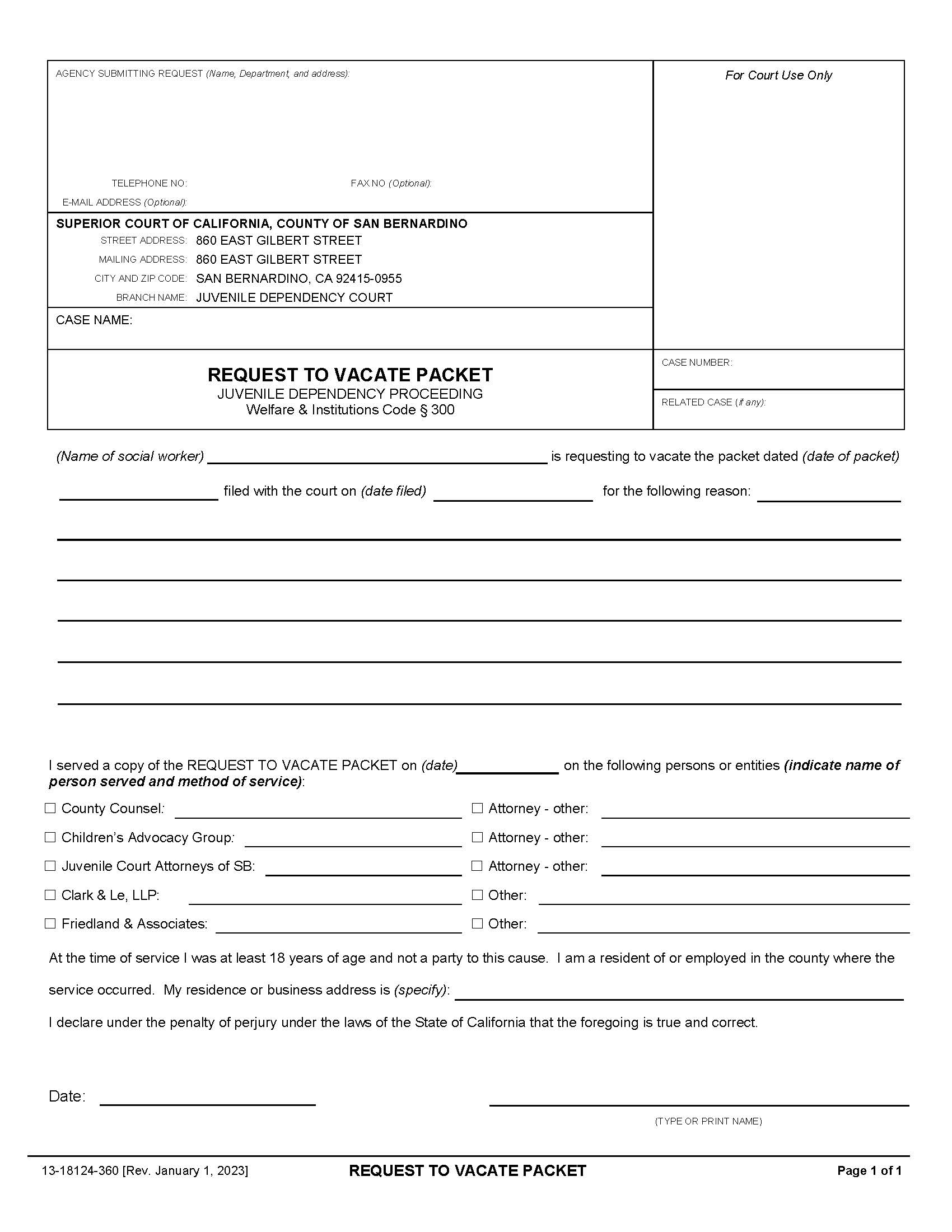 Request To Vacate Packet (Dependency) {13-18124-360} | Pdf Fpdf Docx | California