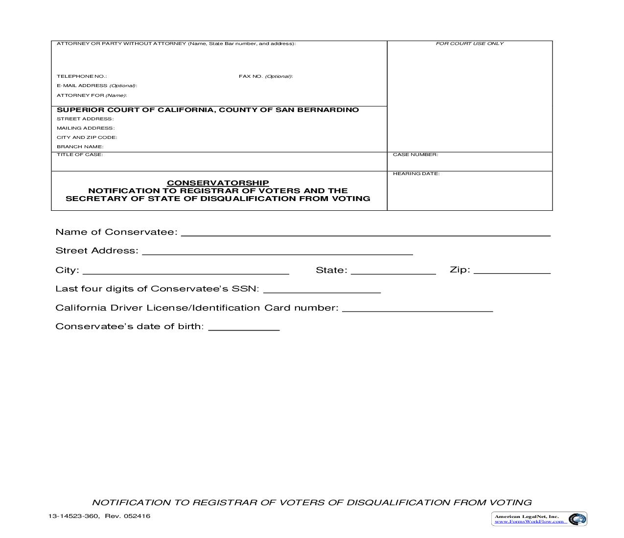 Notification (To Registrar Of Voters) Of Disqualification From Voting {13-14523-360} | Pdf Fpdf Doc Docx | California
