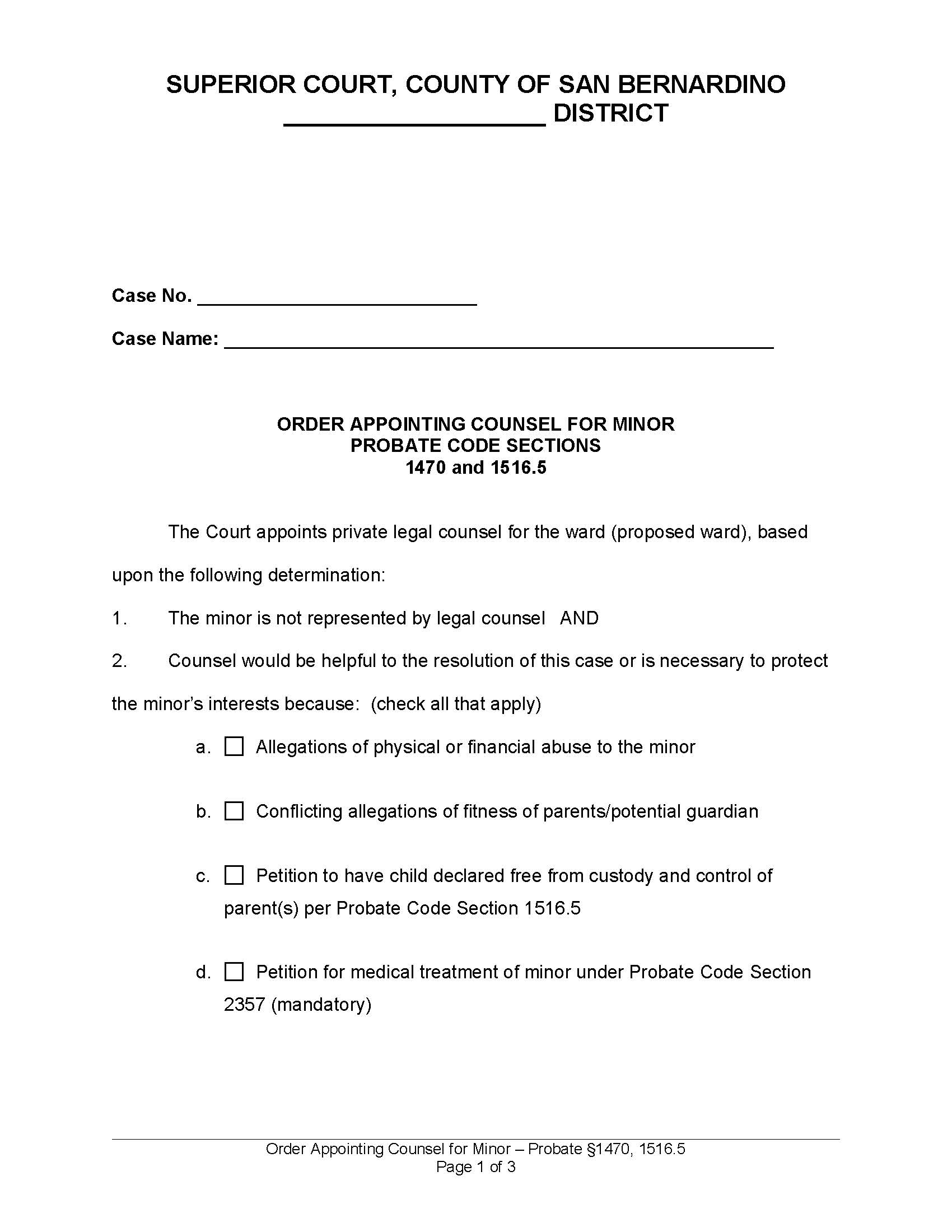 Order Appointing Counsel For Minor | Pdf Fpdf Doc Docx | California