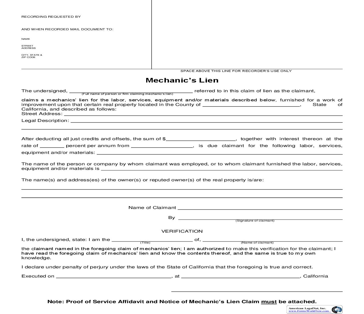 Mechanics Lien | Pdf Fpdf Doc Docx | California