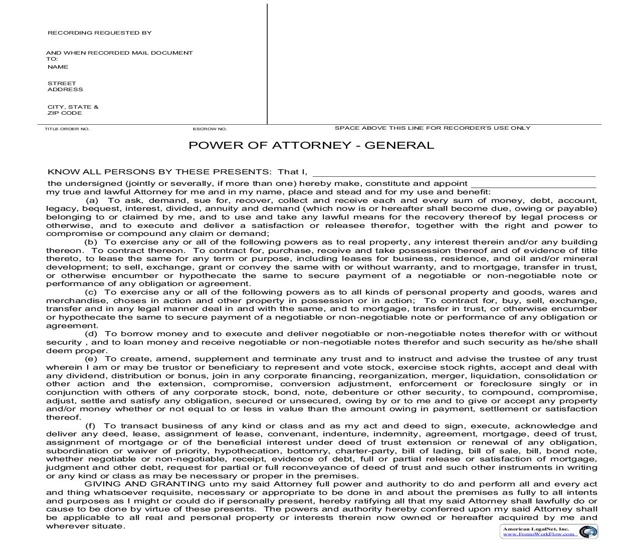 Power Of Attorney-General (San Bernardino) | Pdf Fpdf Doc Docx | California