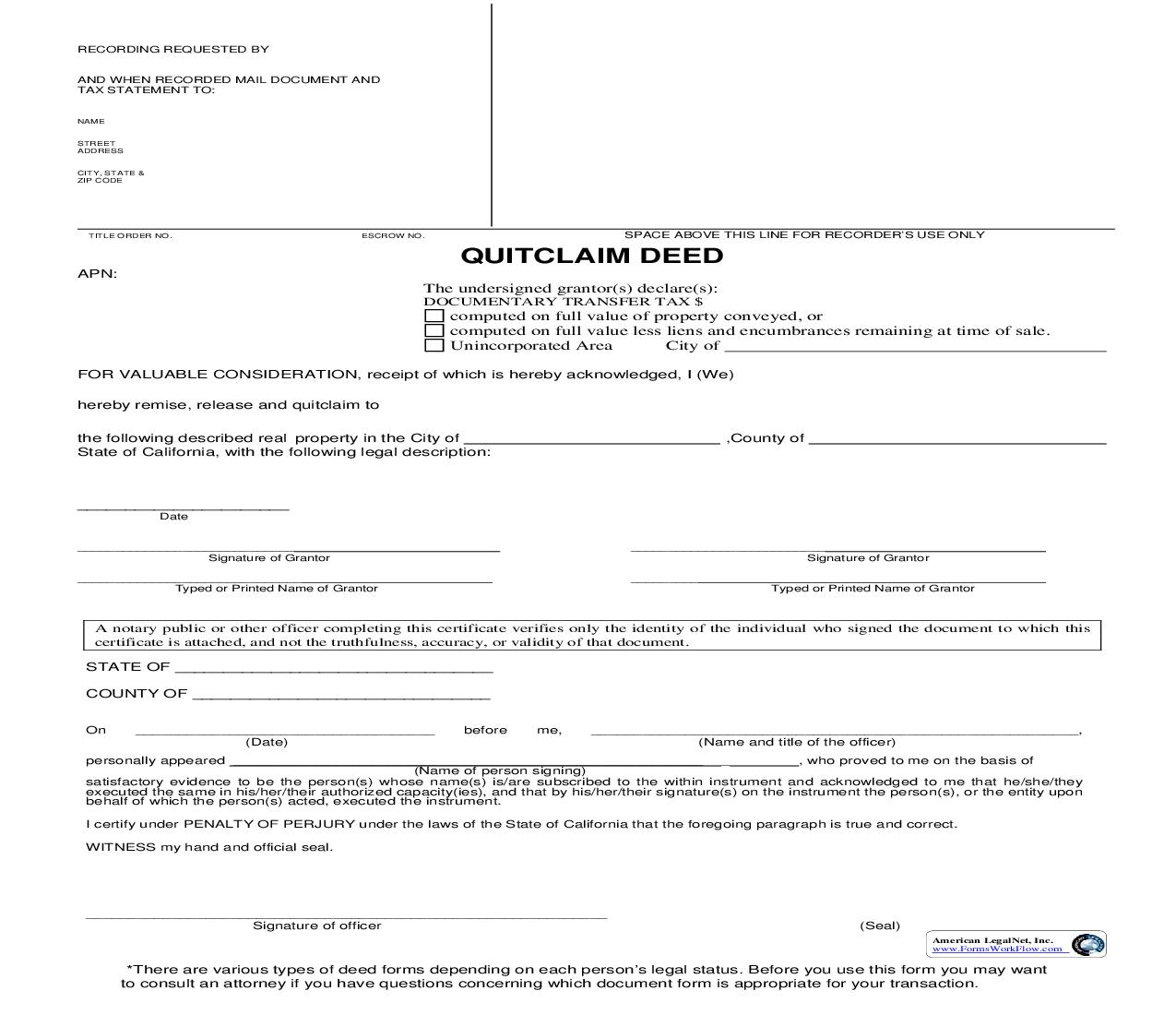 Quitclaim Deed (San Bernardino) | Pdf Fpdf Doc Docx | California
