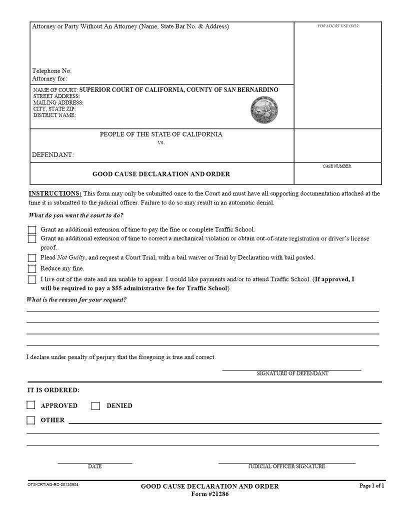 Good Cause Declaration And Order {21286} | Pdf Fpdf Doc Docx | California