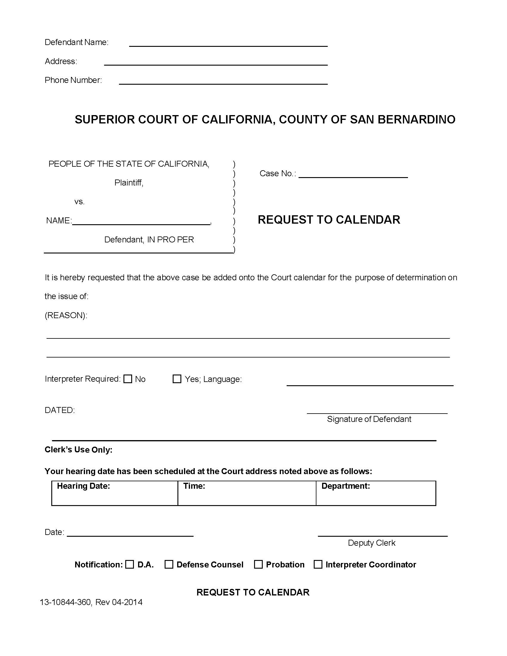 Request To Calendar {13-10844-360} | Pdf Fpdf Doc Docx | California