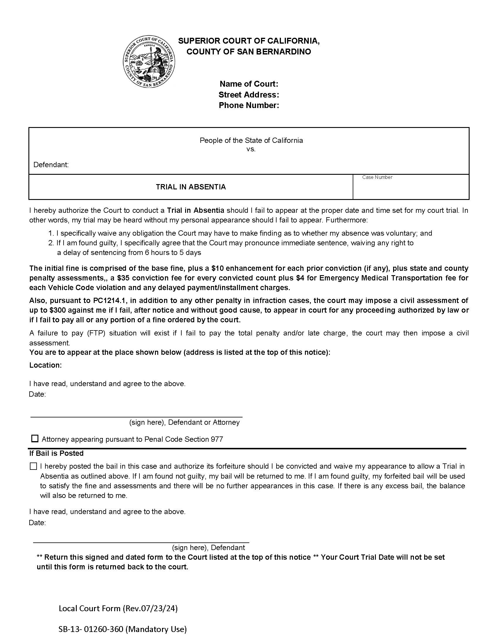 Trial In Absentia {SB-13-01260-360} | Pdf Fpdf Docx | California
